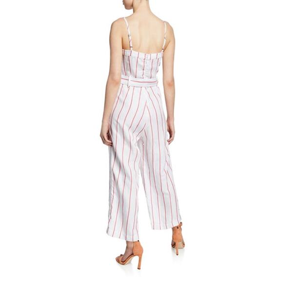 Rails Harper‎ Jumpsuit Size XS White Red Reef Stripe Belted Tie-Waist Lyocell - Picture 2 of 16
